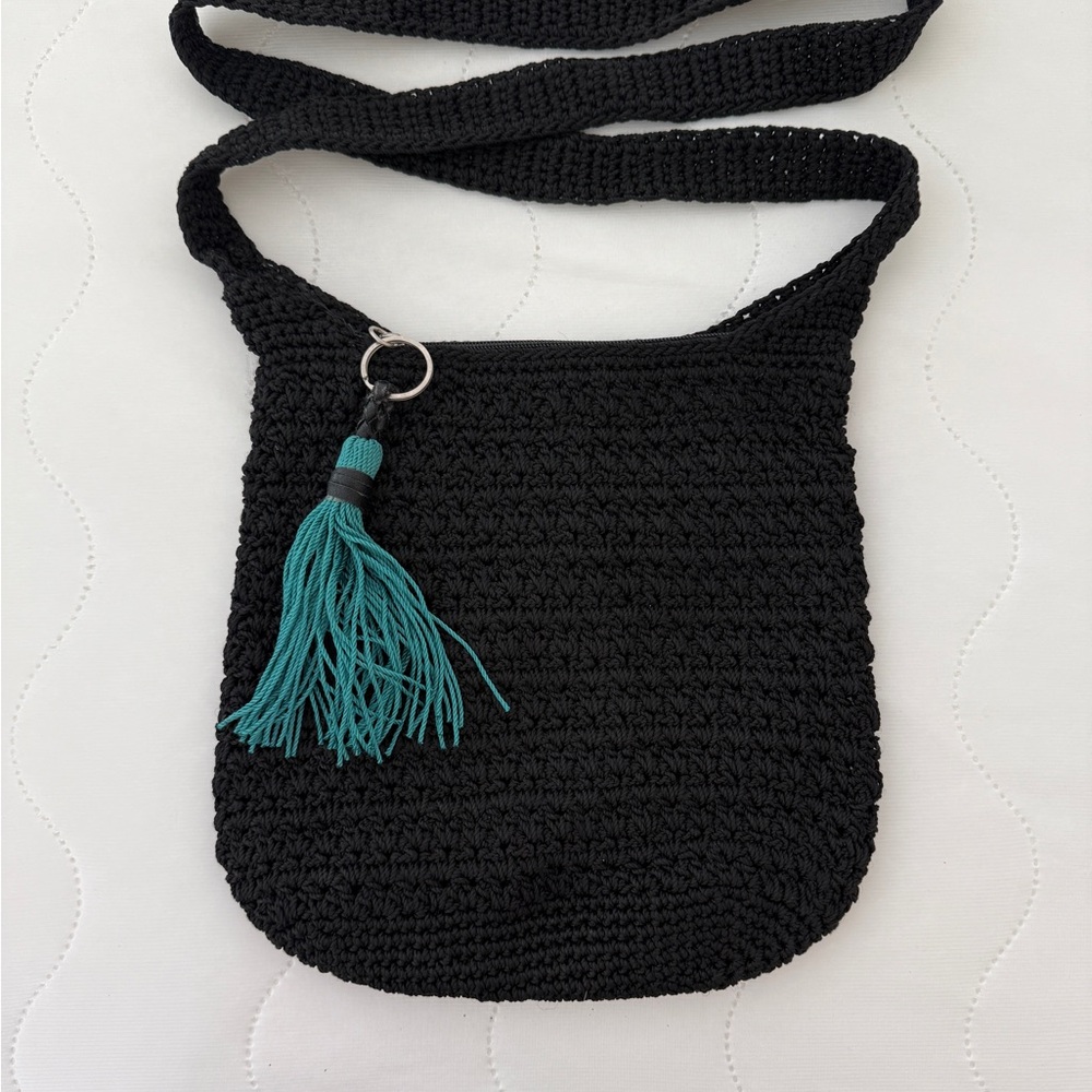 The Sac Black Crochet Bag with Tassel